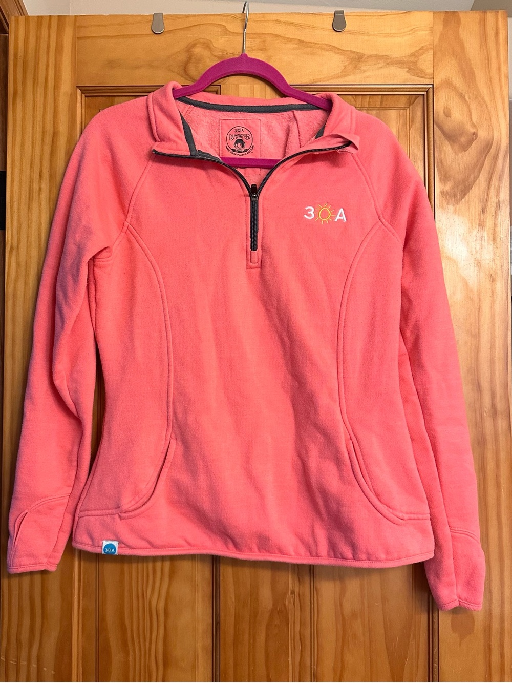 30A Dumpster Divers Brand Coral Pink Quarter-Zip Fleece Pullover for Women